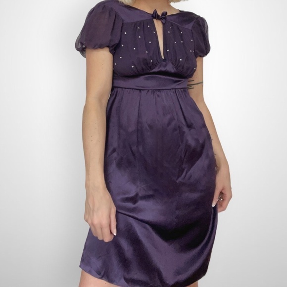 BETSEY JOHNSON | Vintage 90s Silk Purple Mini Dress - Picture 2 of 3
